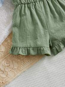 Baby Girl Ruffle Hem Cami Romper - Mint Green - View 4