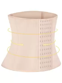 Myrelith Women's Apricot Casual Comfy Plain Fabric Button Front Slight Stretch Waist Trainer For Body Shaping And Support