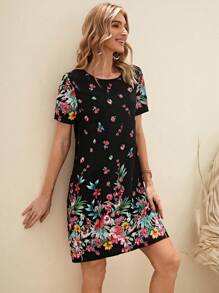EMERY ROSE Floral Print Tunic Dress - Multicolor - View 6