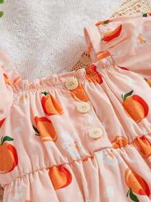 SHEIN 嬰兒橙子圖案泡泡袖褶邊連身背心 - 彩色 - 查看 3