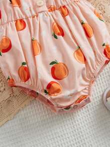 SHEIN 嬰兒橙子圖案泡泡袖褶邊連身背心 - 彩色 - 查看 4