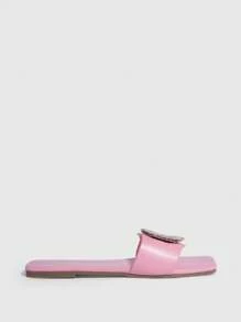 女鞋鑲有鑽石的平底涼鞋,迷人的夏季滑鞋,適用於春季和夏季 - 淺粉色 - 查看 2