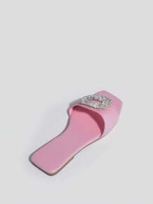 女鞋鑲有鑽石的平底涼鞋,迷人的夏季滑鞋,適用於春季和夏季 - 淺粉色 - 查看 3