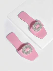 女鞋鑲有鑽石的平底涼鞋,迷人的夏季滑鞋,適用於春季和夏季 - 淺粉色 - 查看 5
