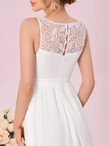 SHEIN Belle 蕾絲拼接無袖A字型婚紗洋裝 - 白色 - 查看 5