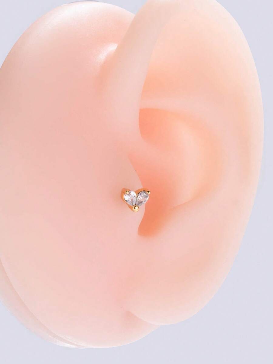 1入組方晶鋯石裝飾耳釘 - 金黃色 - 查看 1