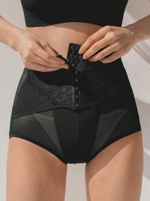 DAZY Contrast Mesh Hook And Eye Shapewear Panty - Black - View 6
