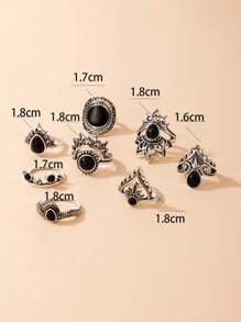 imoli Bộ 8 vòng dầu nhỏ giọt bằng hợp kim màu đen theo phong cách Gothic dành cho nữ, quà tặng hẹn hò (Sơn dầu nhỏ giọt thủ công, hơi khác nhau giữa các lô, hiệu ứng làm đen ngẫu nhiên) - Bạc - Xem 4