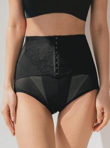 DAZY Contrast Mesh Hook And Eye Shapewear Panty - Black - View 8