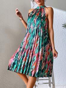 Breezaya 滿版印花繞頸百褶細節連衣裙 - 彩色 - 查看 3