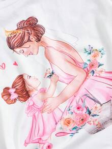 SHEIN Tops con gái lớn Con số Hoa Giải trí - trắng - Xem 3