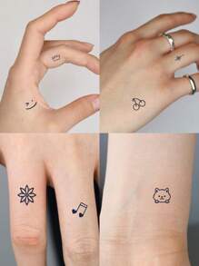 5sheets Mixed Pattern Tattoo Sticker - Black - View 4