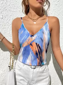 SHEIN Privé Brush Print Cami Top - Multicolor - View 1