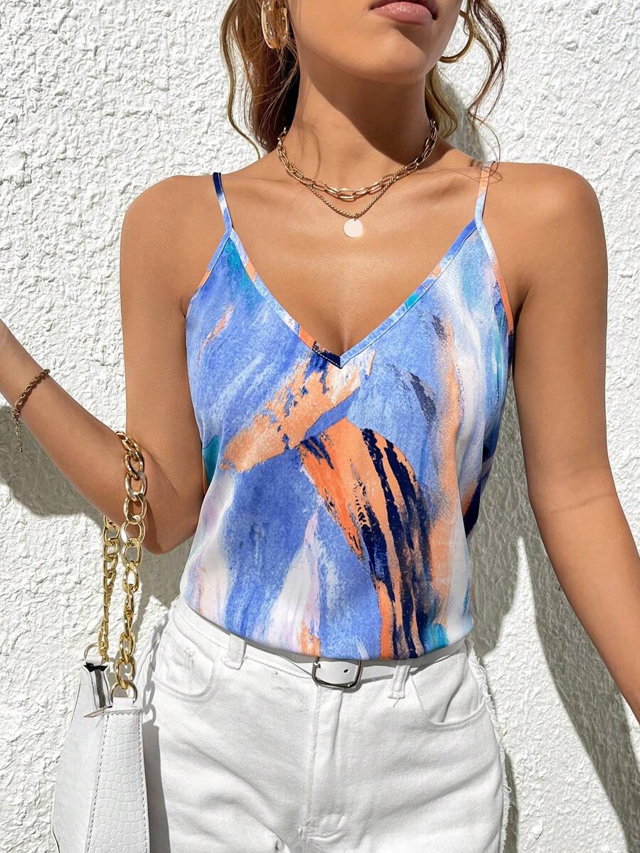 SHEIN Privé Brush Print Cami Top - Multicolor - View 1