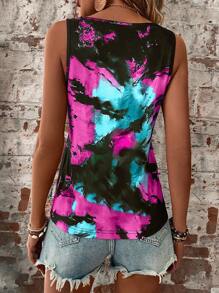 LONESS Tie Dye Notched Neck Tank Top - Multicolor - View 2