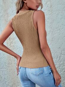 SHEIN LUNE 纯色背心 - 卡其色 - 查看 2