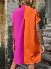 Breezaya Two Tone Batwing Sleeve Shirt Dress Vacation Beach Outfits Women - Multicolor - View 2