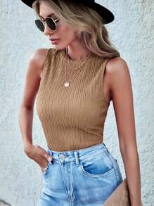 SHEIN LUNE 纯色背心 - 卡其色 - 查看 3