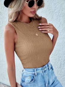 SHEIN LUNE 纯色背心 - 卡其色 - 查看 5