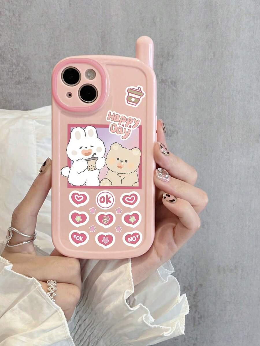 Valentines Pink Cartoon Rabbit Pattern Anti-Fall Phone Case - Multicolor - View 1