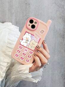 Valentines Pink Cartoon Rabbit Pattern Anti-Fall Phone Case - Multicolor - View 3