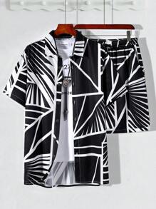 Manfinity RSRT Men Geo Print Shirt & Shorts Without Tee - Black and White - View 1