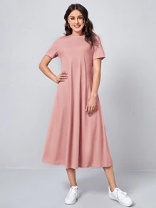 Mulvari Đầm màu trơn Giải trí - Màu Hồng baby - Xem 2