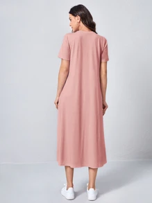 Mulvari Đầm màu trơn Giải trí - Màu Hồng baby - Xem 3