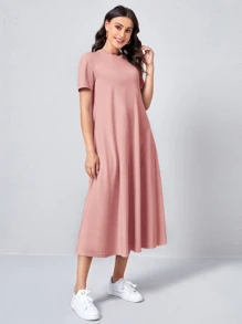 Mulvari Đầm màu trơn Giải trí - Màu Hồng baby - Xem 4