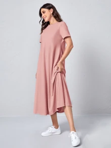 Mulvari Đầm màu trơn Giải trí - Màu Hồng baby - Xem 6