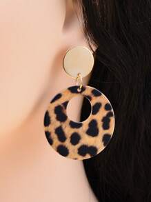 Bông tai thả tròn họa tiết da báo - Nhiều màu - Xem 1