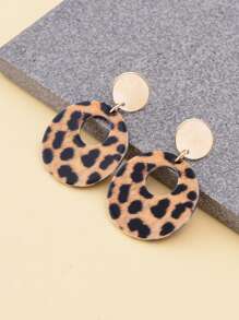 Bông tai thả tròn họa tiết da báo - Nhiều màu - Xem 5