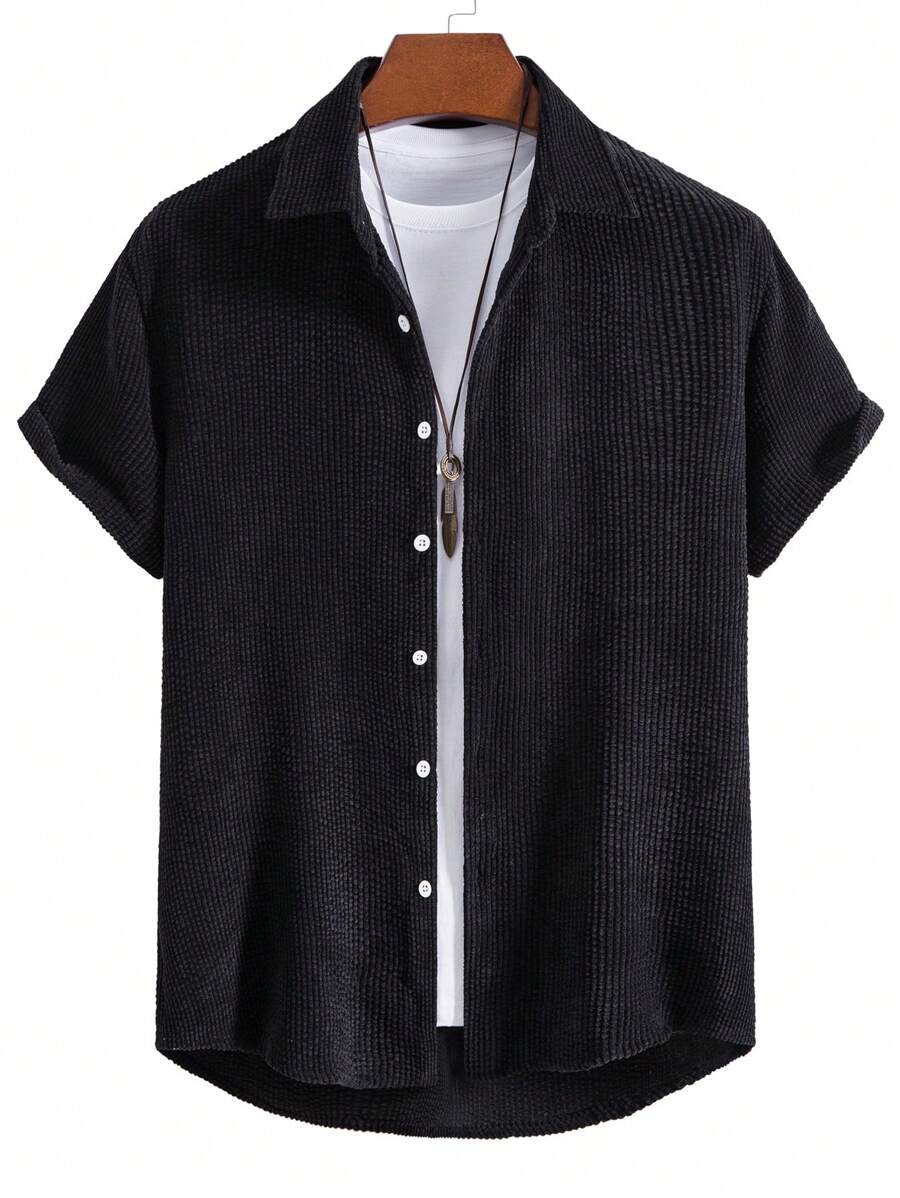 Manfinity Homme Áo sơ mi Nam Nút phía trước màu trơn Giải trí - màu đen - Xem 1