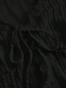 SHEIN MOD Lace Trim Knot Front Crop Tee - Black - View 3