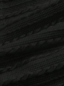 SHEIN MOD Lace Trim Knot Front Crop Tee - Black - View 4