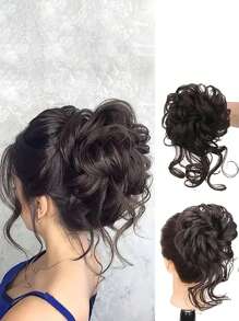 1 pieza Moño rizado natural sintético con garra - Negro - Ver 2