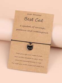 1入組時尚鋅合金貓吊墜細繩手鏈適合女士日常裝飾 - 黑色 - 查看 1