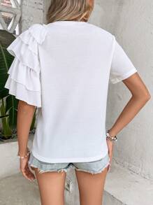 SHEIN VCAY 素色荷葉邊T恤 - 白色 - 查看 4