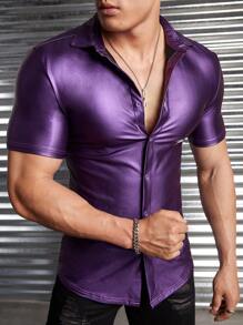 FeverCity Men Solid Button Up Shirt - Violet Purple - View 1