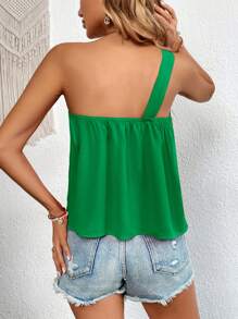 SHEIN VCAY 素色單肩圓環細節上衣 - 綠色 - 查看 2