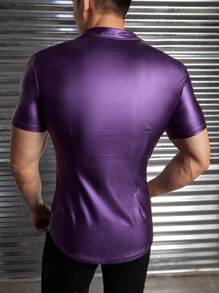 FeverCity Men Solid Button Up Shirt - Violet Purple - View 2