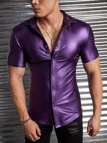 FeverCity Men Solid Button Up Shirt - Violet Purple - View 3