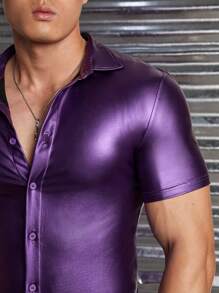 FeverCity Men Solid Button Up Shirt - Violet Purple - View 6