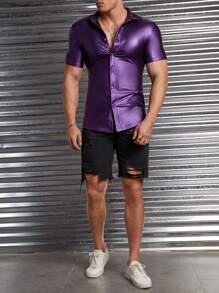 FeverCity Men Solid Button Up Shirt - Violet Purple - View 7