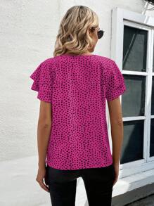 SHEIN Clasi Dalmatian Print Butterfly Sleeve Blouse