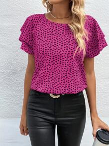 SHEIN Clasi Dalmatian Print Butterfly Sleeve Blouse