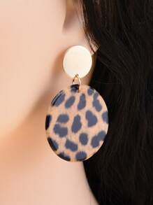 豹紋圖案圓形耳墜 - 彩色 - 查看 1