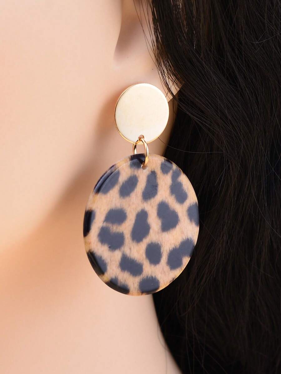 豹紋圖案圓形耳墜 - 彩色 - 查看 1