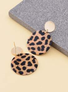 豹紋圖案圓形耳墜 - 彩色 - 查看 2