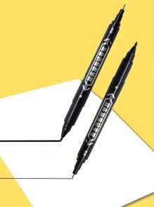 sipa 3pcs Black Marker Pen, Simple Easy To Use Double Head Permanent Marker For Office, School, Drawing, Writing - Black - View 2